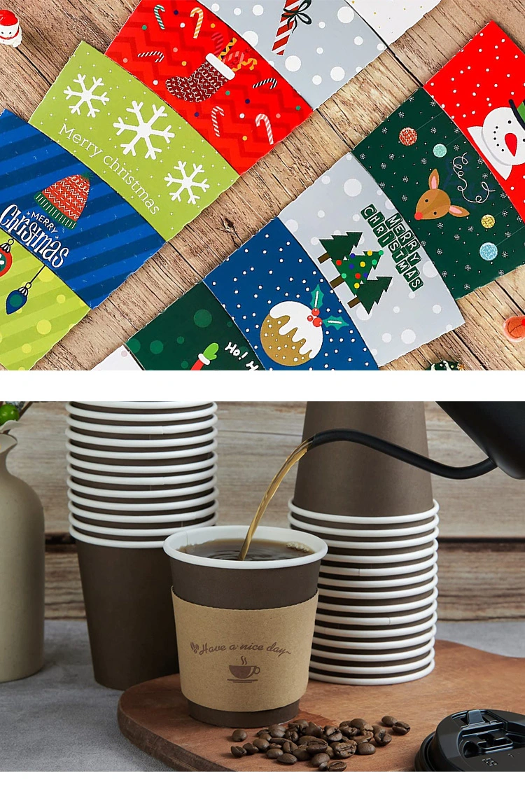 Biodegradable Disposable Cup Sleeve Custom Printed Takeaway Coffee Cup Holder Sleeve