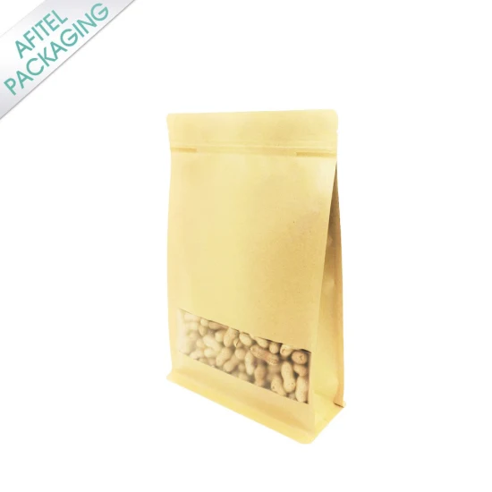 Personnalisez le sac en plastique auto-scellant à fond plat de haute qualité avec fenêtre et fermeture à glissière. Sac en papier laminé pour aliments et bonbons, thé, café.