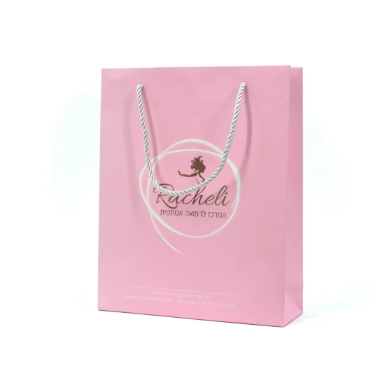 Sac en papier cadeau d'emballage rose de qualité supérieure imprimé personnalisé avec sac en papier cosmétique d'usine de fenêtre en PVC